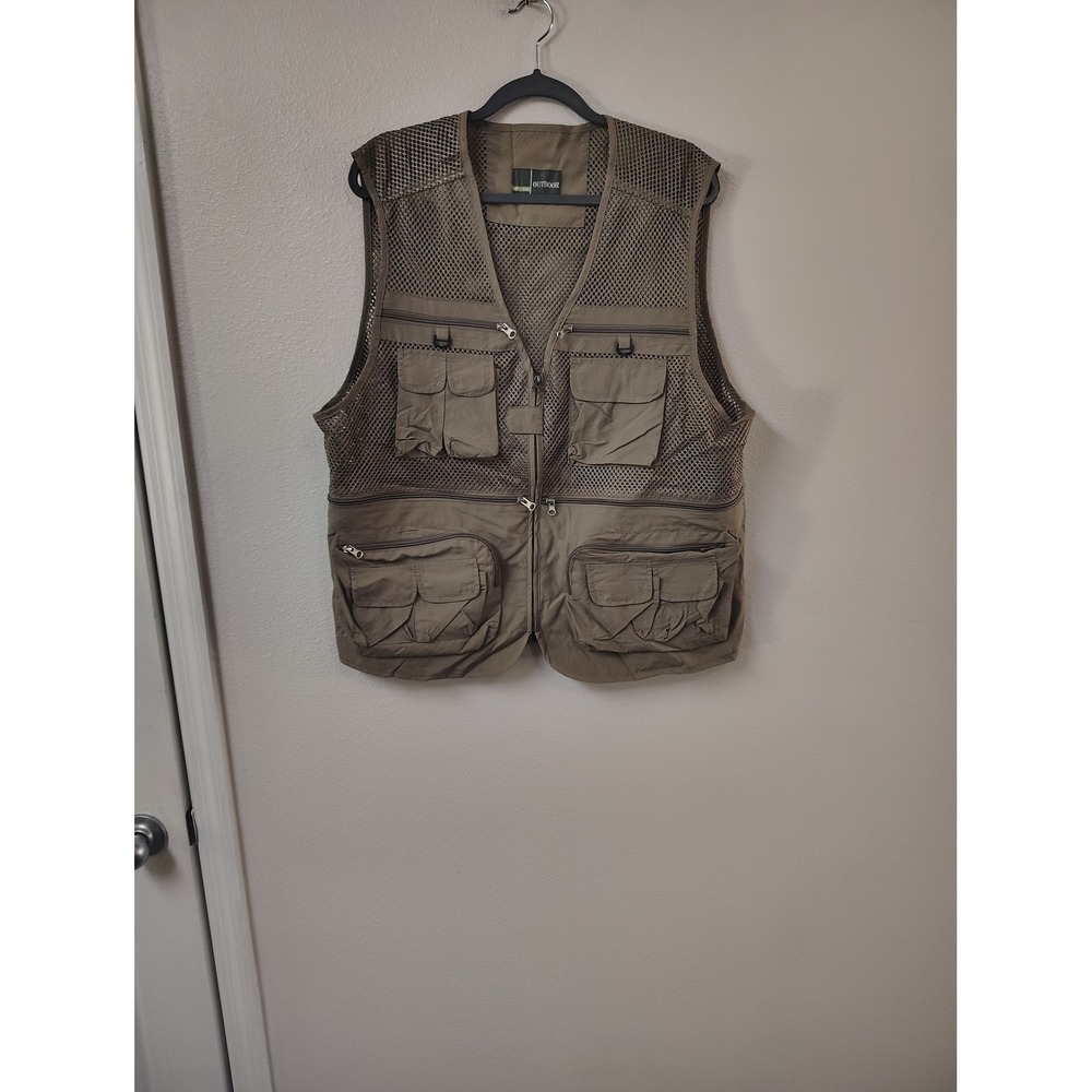 Outdoor Since 1988 Mens Mesh Fishing Vest Khaki Tan Multi Pocket Utility Large